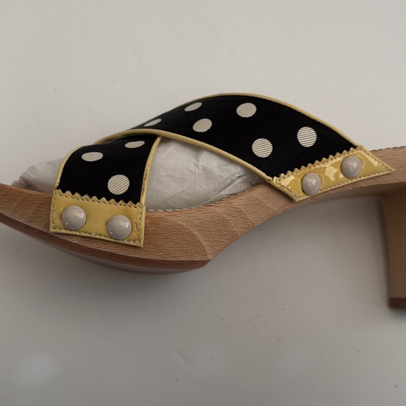 YSL Black & Ivory Lolita Dot Heeled Slides - Picture 8 of 12